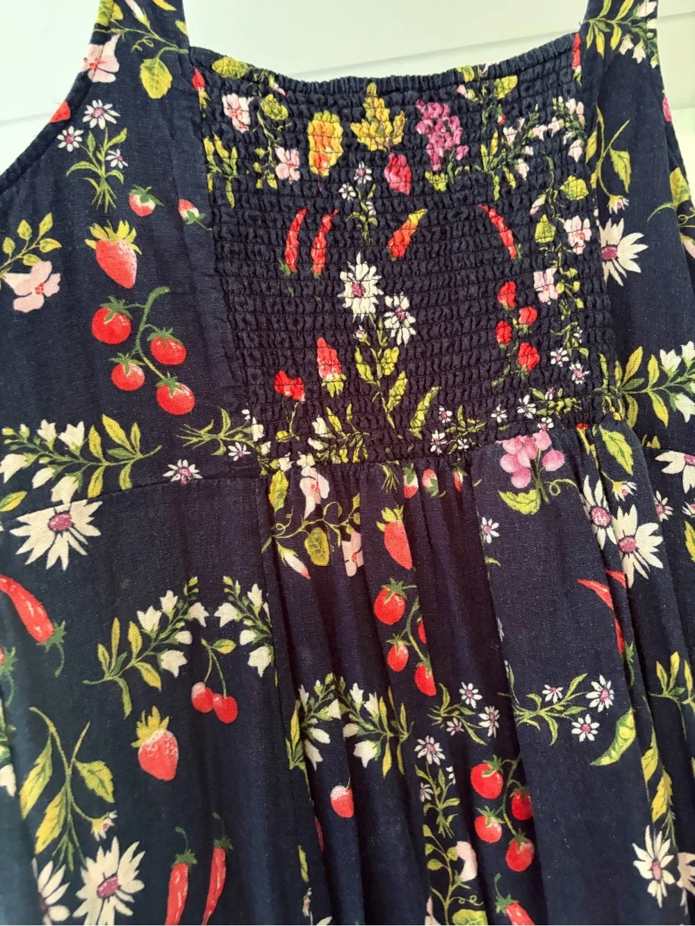 Navy Floral Fit and Flare Linen Midi Dress with Pockets - Picture 8 of 11